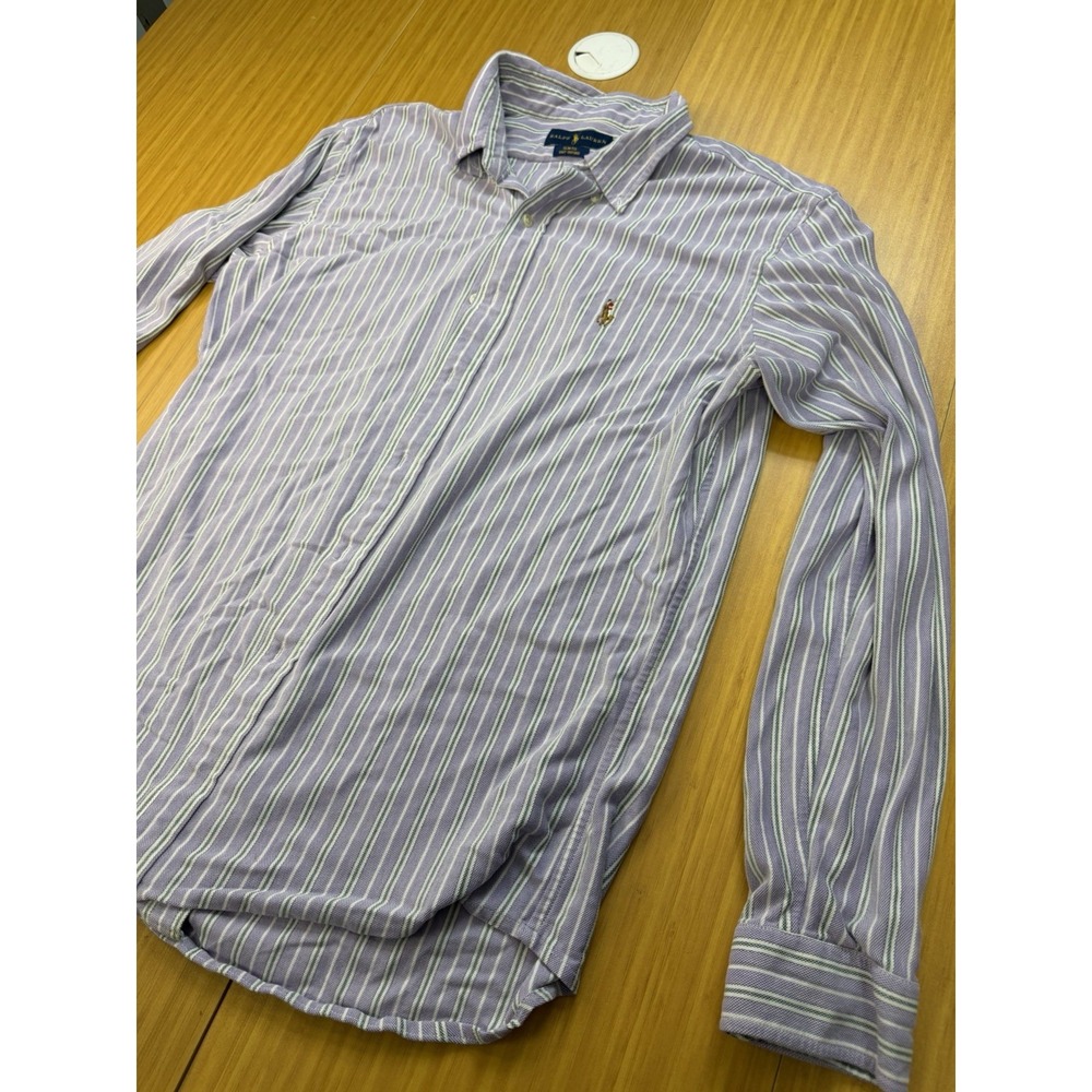 Ralph Lauren Slim Fit Knit Oxford Mens Purple Striped Long Sleeve Size XL